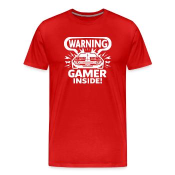 Warnung Gamer Inside - Männer Premium Bio T-Shirt - Rot - Vorne - Damien (186cm)