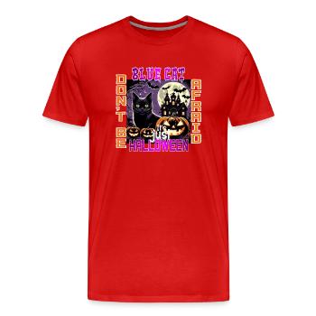 BLAU, KEINE ANGST, ES IST NUR HALLOWEEN - Männer Premium Bio T-Shirt - Rot - Vorne - Damien (186cm)