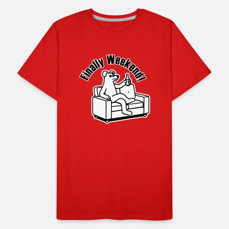 Hund auf der Couch - "Endlich Wochenende!" Entwurf Männer Premium Bio T-Shirt