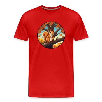Eichhörnchen mit einer Eichel im Baum - Männer Premium Bio T-Shirt - Rot - Vorne - Damien (186cm)