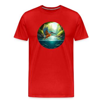 Kingfisher flies above stream - Men's Premium Organic T-Shirt - red - Front - Damien (186cm)