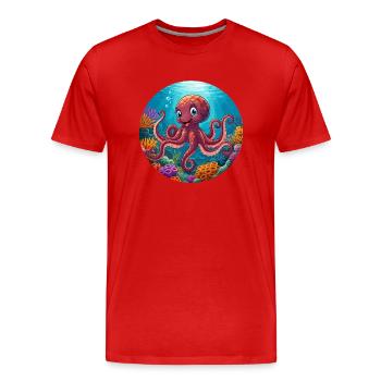 Octopus in coral - Men's Premium Organic T-Shirt - red - Front - Damien (186cm)