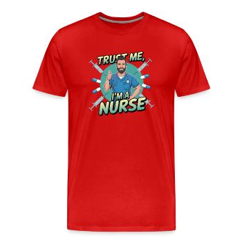 Male Nurse Hero - Men's Premium Organic T-Shirt - red - Front - Damien (186cm)