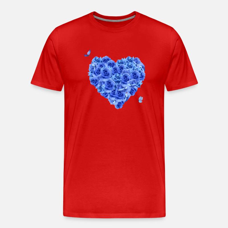 Blaues Blumenherz - Männer Premium Bio T-Shirt - Rot