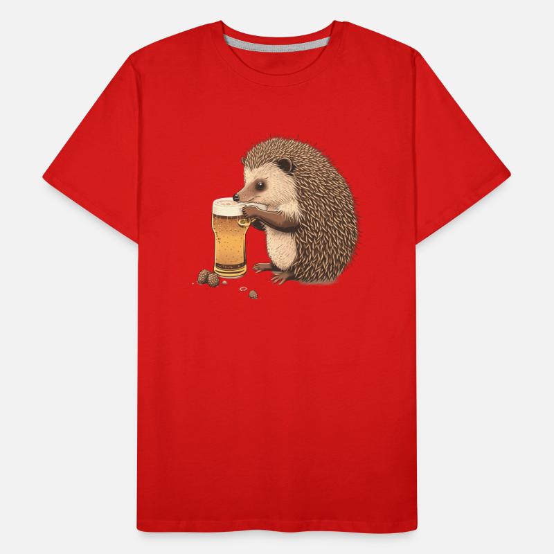 Hérisson mignon avec de la bière T-shirt bio Premium Homme