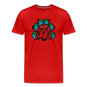 pfau in Farbe - Männer Premium Bio T-Shirt - Rot - Vorne - Damien (186cm)