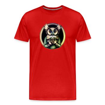 Eule - Männer Premium Bio T-Shirt - Rot - Vorne - Damien (186cm)