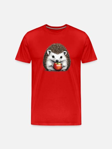 Igel mit Apfel 2 - Männer Premium Bio T-Shirt - Rot