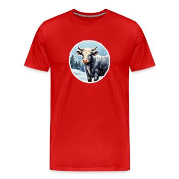 Rind auf winterlicher Alm - Männer Premium Bio T-Shirt - Rot - Vorne - Damien (186cm)