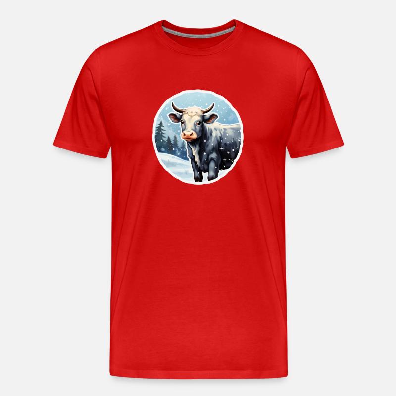 Rind auf winterlicher Alm - Männer Premium Bio T-Shirt - Rot