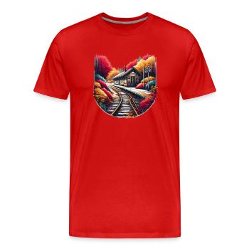La gare abandonnée de l'automne - T-shirt bio Premium Homme - rouge - Devant - Damien (186cm)