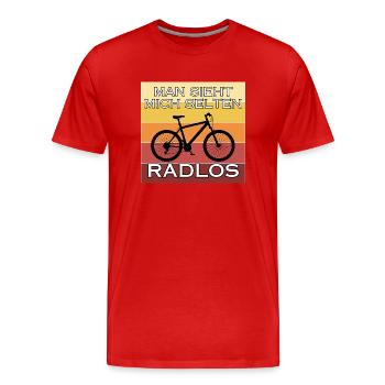 Man sieht mich selten Radlos - Männer Premium Bio T-Shirt - Rot - Vorne - Damien (186cm)