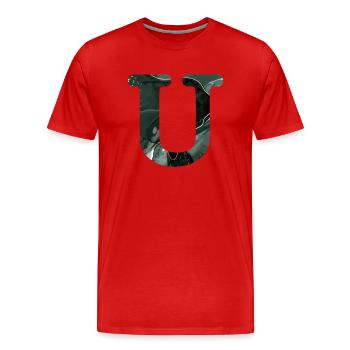 Lettre u marbré vert - T-shirt bio Premium Homme - rouge - Devant - Damien (186cm)