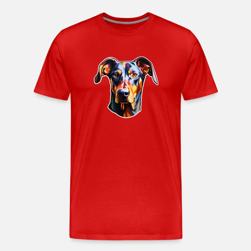 Dobermannkopf psychedelisch - Männer Premium Bio T-Shirt - Rot