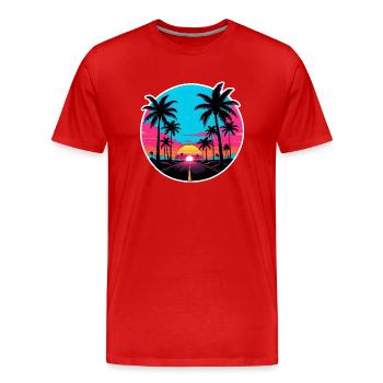 Auf einsamer Palmenstraße in den Sonnenuntergang fahren. - Männer Premium Bio T-Shirt - Rot - Vorne - Damien (186cm)