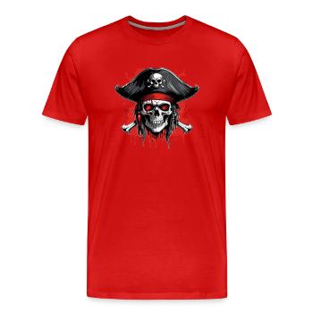Pirate skull with tricorn and blood splatter - Men's Premium Organic T-Shirt - red - Front - Damien (186cm)
