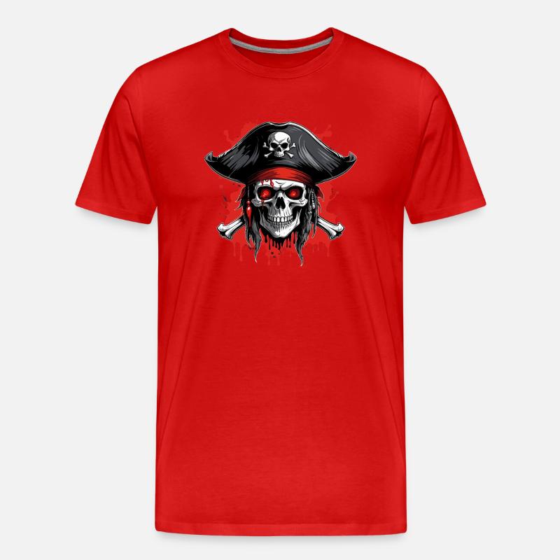 Piratenschädel mit Dreispitz und Blutspritzern - Männer Premium Bio T-Shirt - Rot