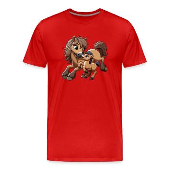 Cheval avec poulain - T-shirt bio Premium Homme - rouge - Devant - Damien (186cm)