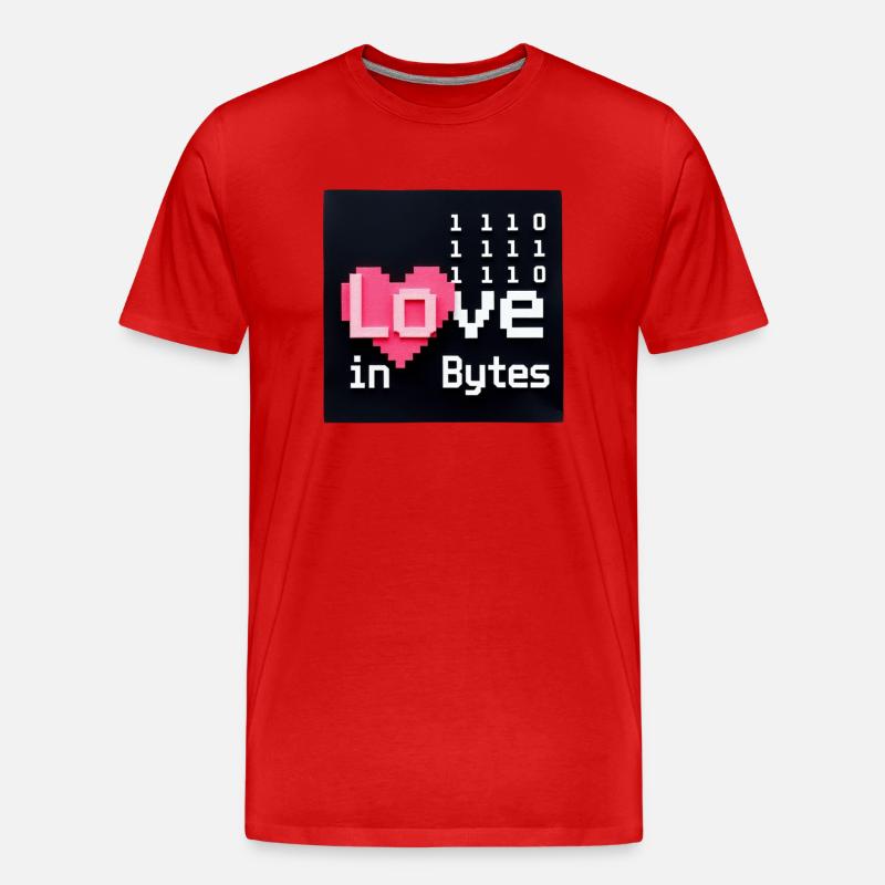 Liebe in Bytes Pixel Art - Männer Premium Bio T-Shirt - Rot