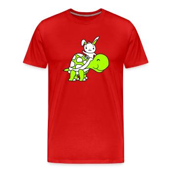 Hase große riesige Schildkröte reiten winken Süß - Männer Premium Bio T-Shirt - Rot - Vorne - Damien (186cm)