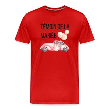 Bride's Witness - Wedding Car - Men's Premium Organic T-Shirt - red - Front - Damien (186cm)