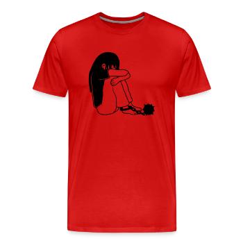 Caught kidnapping girls - Men's Premium Organic T-Shirt - red - Front - Damien (186cm)