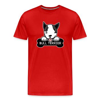 Bullterrier und Knochen - Männer Premium Bio T-Shirt - Rot - Vorne - Damien (186cm)