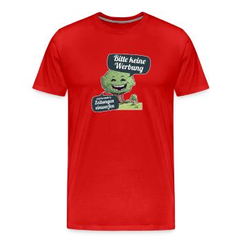 Bitte keine Werbung und kostenlosen Zeitungen - Männer Premium Bio T-Shirt - Rot - Vorne - Damien (186cm)