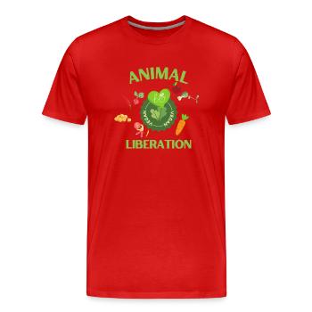 Animal Liberation, bio vegan - Männer Premium Bio T-Shirt - Rot - Vorne - Damien (186cm)