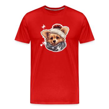 Winter cute dog in the snow - Men's Premium Organic T-Shirt - red - Front - Damien (186cm)