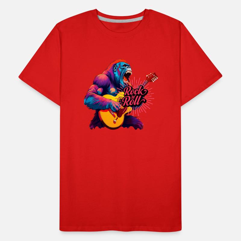 Rocking n Roll, Gorilla Playing Guitar Men's Premium Organic T-Shirt
