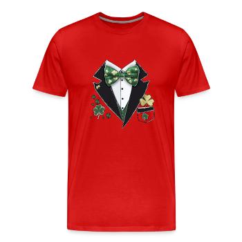 St. Patrick's Day Tuxedo Leprechaun Costume - Men's Premium Organic T-Shirt - red - Front - Damien (186cm)