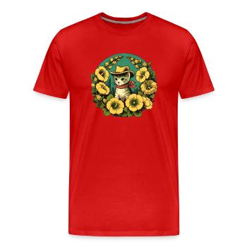 Wild West Cowboy Cat - Men's Premium Organic T-Shirt - red - Front - Damien (186cm)