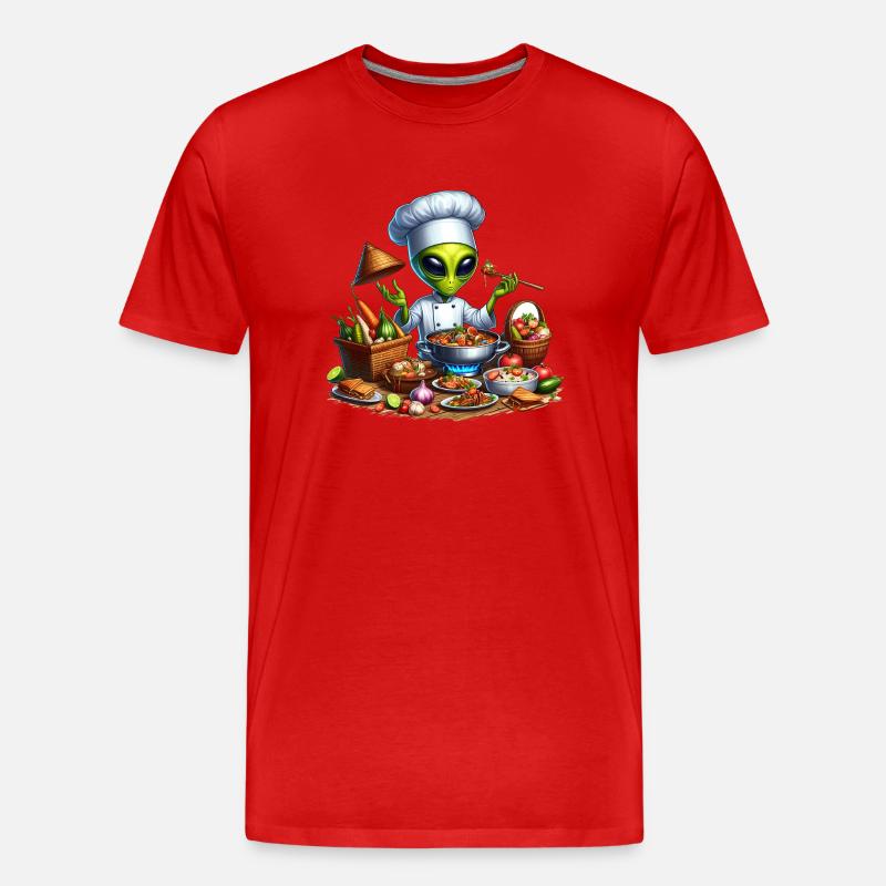 Alien am Kochen - Männer Premium Bio T-Shirt - Rot