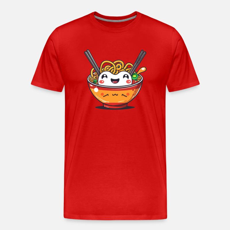 Ramen Schüssel mit Gesicht - Männer Premium Bio T-Shirt - Rot