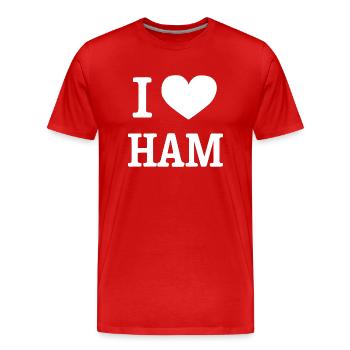 Schinken - Männer Premium Bio T-Shirt - Rot - Vorne - Damien (186cm)