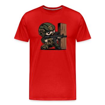 kleiner süsser soldat in Deckung - Männer Premium Bio T-Shirt - Rot - Vorne - Damien (186cm)