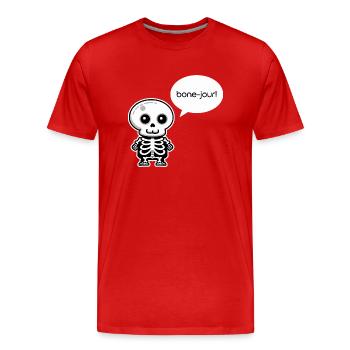 Bon-jour ! - Jeu de mots amusant sur le squelette - T-shirt bio Premium Homme - rouge - Devant - Damien (186cm)