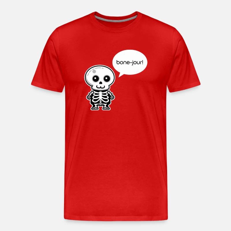 Bone-jour! - Funny Skeleton Pun - Men's Premium Organic T-Shirt - red