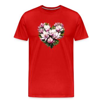 Heart, Flower Heart, Magnolias, Flowers, pink - Men's Premium Organic T-Shirt - red - Front - Damien (186cm)