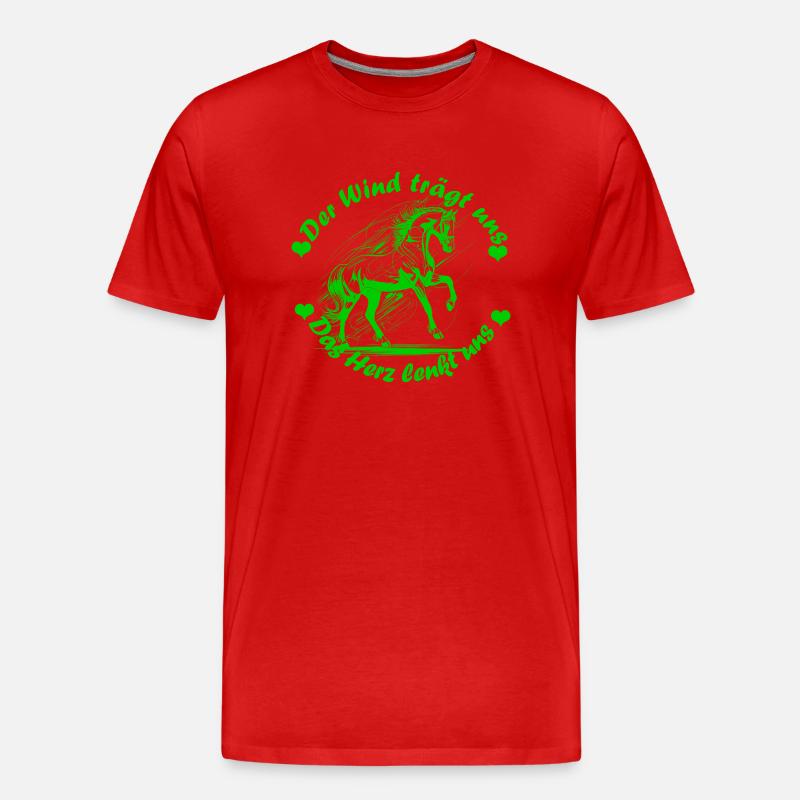 Pferd Herz Wind hell gruen - Männer Premium Bio T-Shirt - Rot