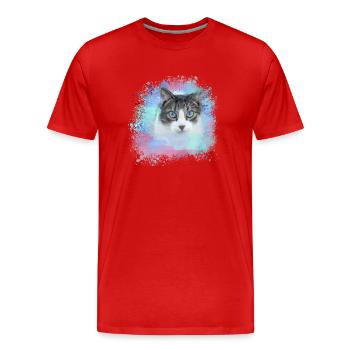 Cat, Green, Watercolor, Art, Painting, Graffiti, Colorful - Men's Premium Organic T-Shirt - red - Front - Damien (186cm)