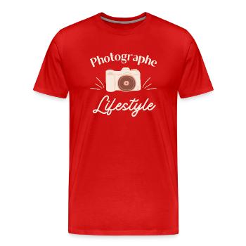 Cadeau pour photographe lifestyle - T-shirt bio Premium Homme - rouge - Devant - Damien (186cm)