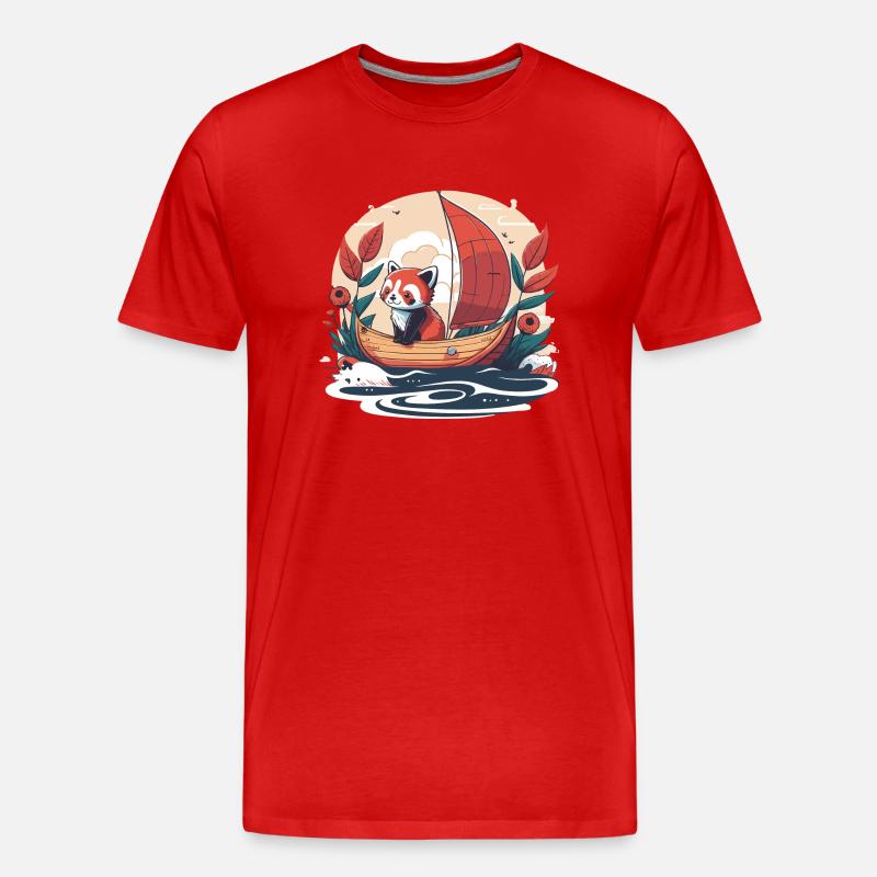 roter Panda auf einem Boot - Männer Premium Bio T-Shirt - Rot