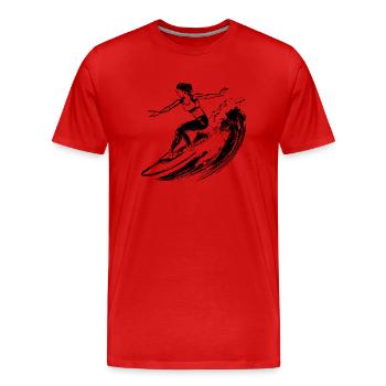 Surfing Surfer Surfing Drawing Gift - Men's Premium Organic T-Shirt - red - Front - Damien (186cm)