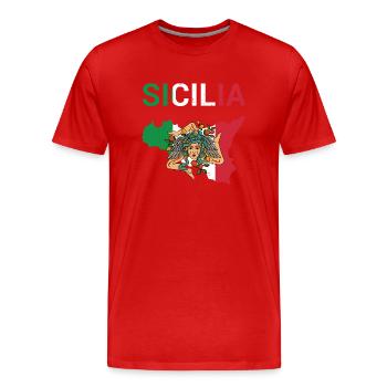 Sizilien Mittelmeer Urlaub Italien Trinacria - Männer Premium Bio T-Shirt - Rot - Vorne - Damien (186cm)