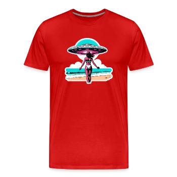 UFO-Begegnung während der Sommerferien. - Männer Premium Bio T-Shirt - Rot - Vorne - Damien (186cm)
