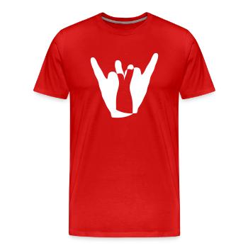 Two Heavy Metal Hard Rock Horns Finger Hand Gesture - Men's Premium Organic T-Shirt - red - Front - Damien (186cm)
