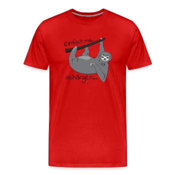 Faultier "einfach mal abhängen" - Männer Premium Bio T-Shirt - Rot - Vorne - Damien (186cm)