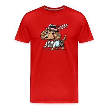 Der bayerische Dackel in Lederhose - Männer Premium Bio T-Shirt - Rot - Vorne - Damien (186cm)
